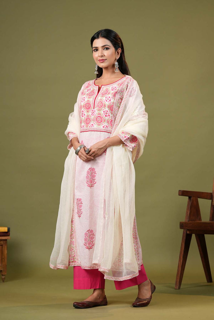 Cream Kotadoriya Dupatta With Embroidery