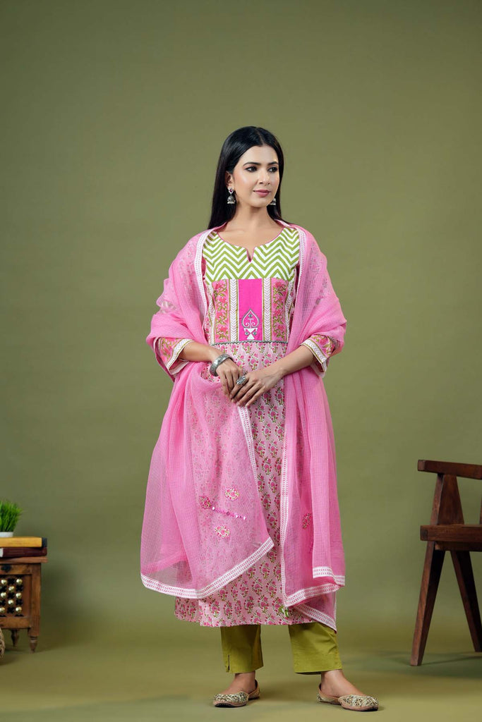 Pink Kotadoriya Dupatta With Applique Embroidery