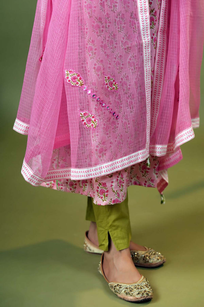 Pink Kotadoriya Dupatta With Applique Embroidery