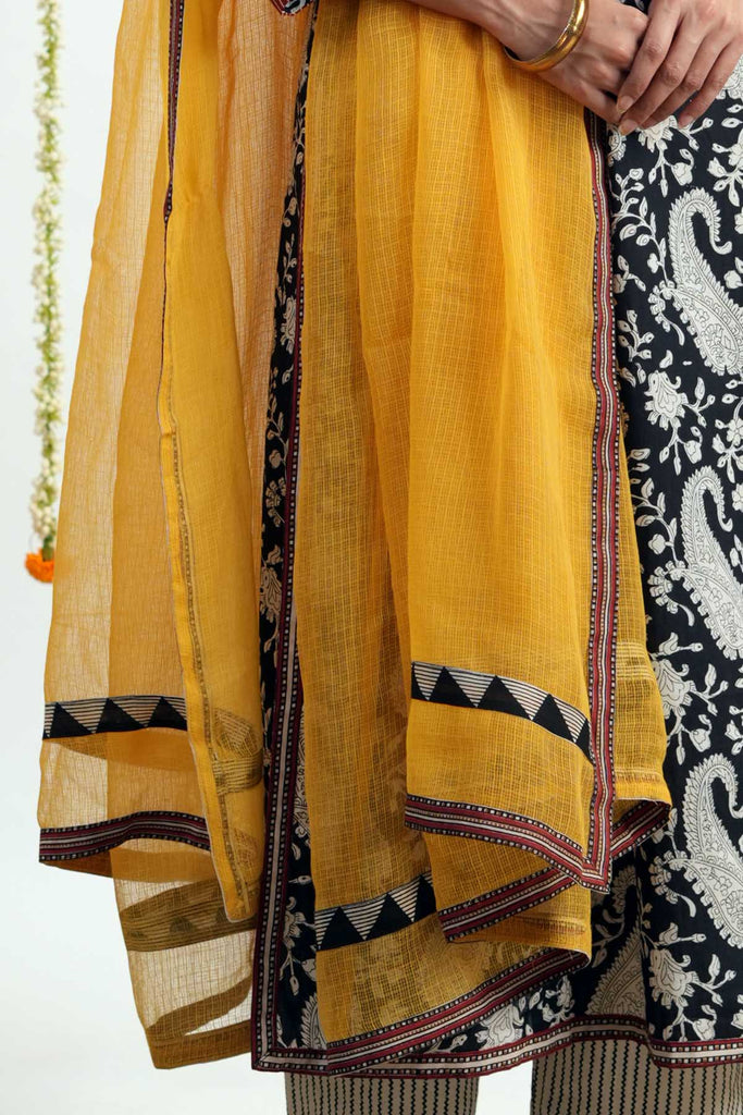 Yellow Kotadoriya Dupatta With Fabric Border