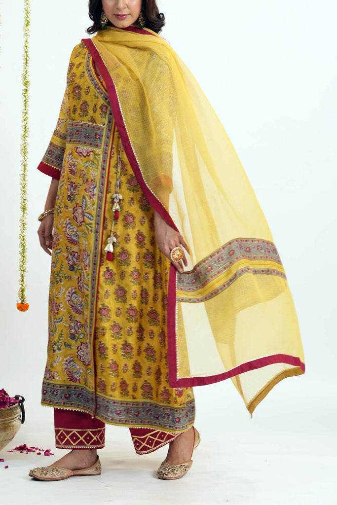 Mustard Yellow Kotadoriya Dupatta With Fabric Border