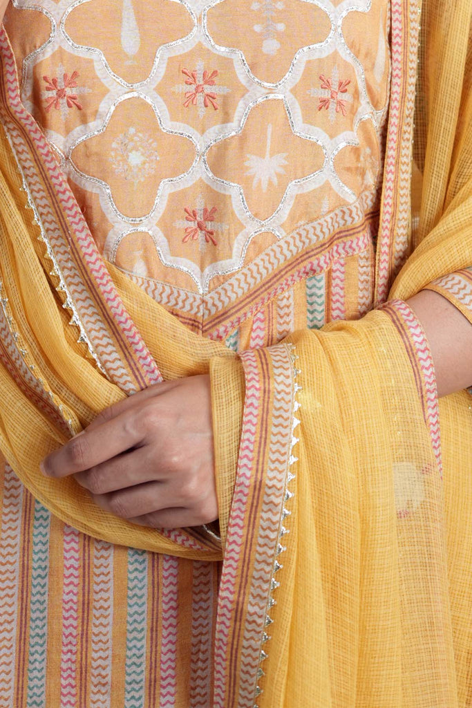 Light Orange Kotadoriya Dupatta With Gota Work