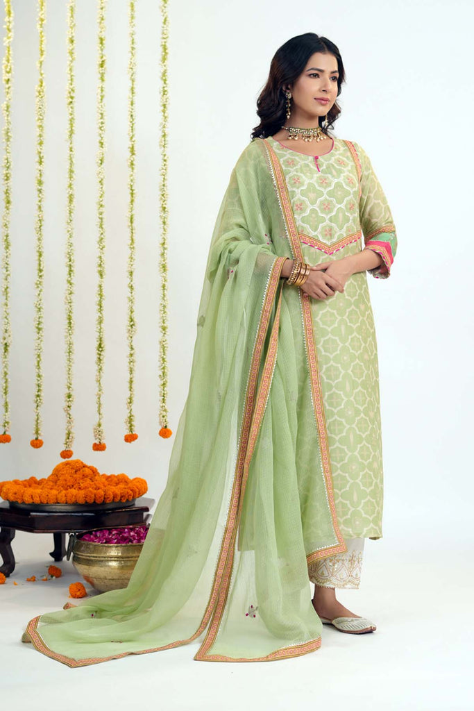 Light Green Kotadoriya Dupatta With Gota Work