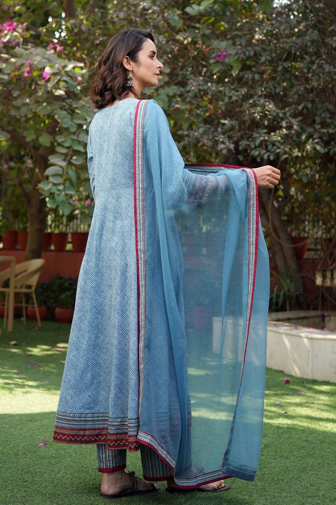 Sky Blue Kotadoriya Dupatta With Fabric Borders