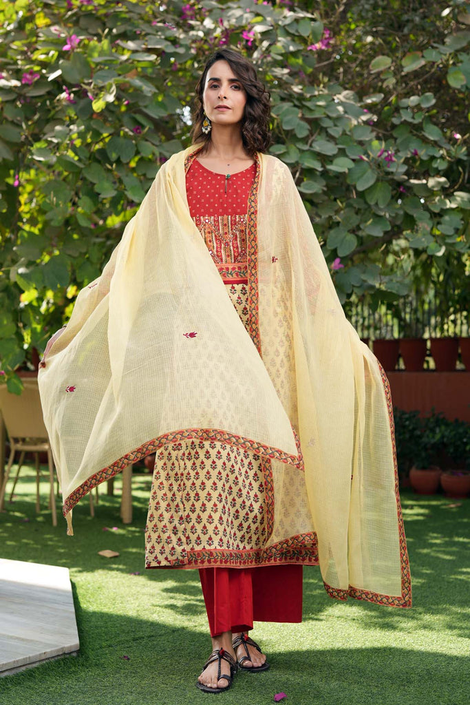 Lemon Yellow Kotadoriya Dupatta With Fabric Border