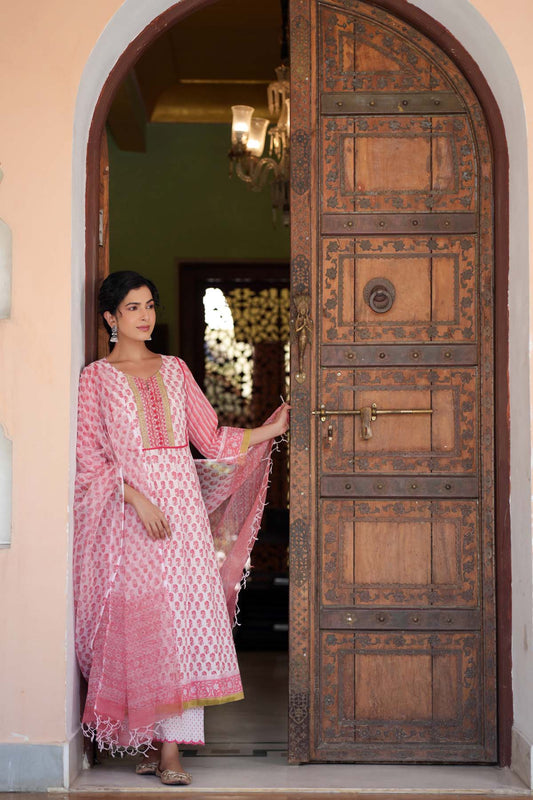 Peach Hand Block Printed Kotadoriya Dupatta