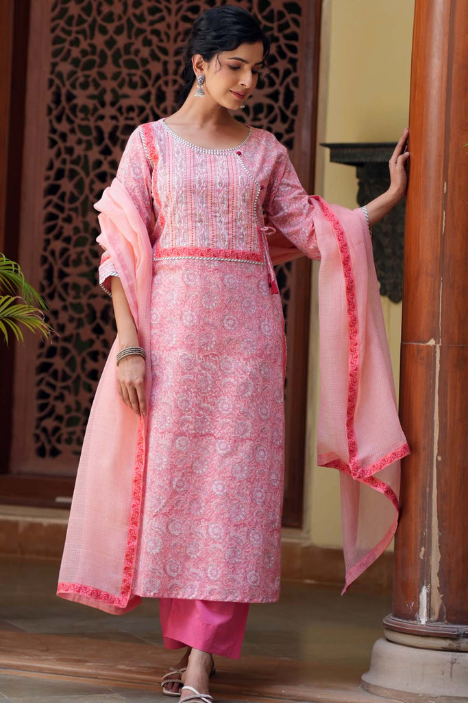 Peach Kotadoriya Dupatta With Fabric Border
