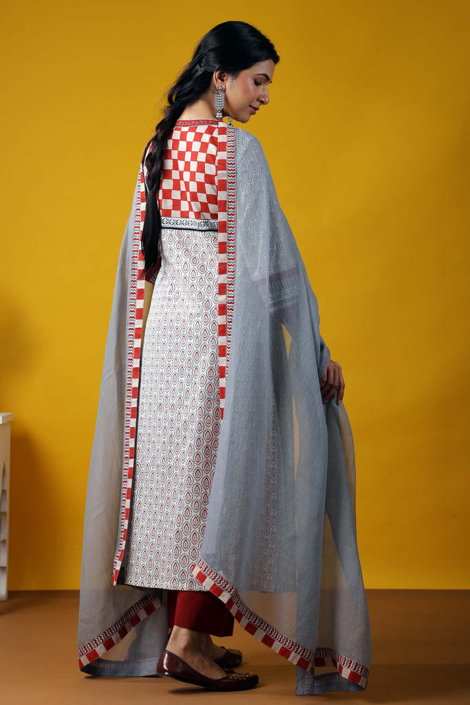Grey kotadoriya Dupatta With Fabric Borders
