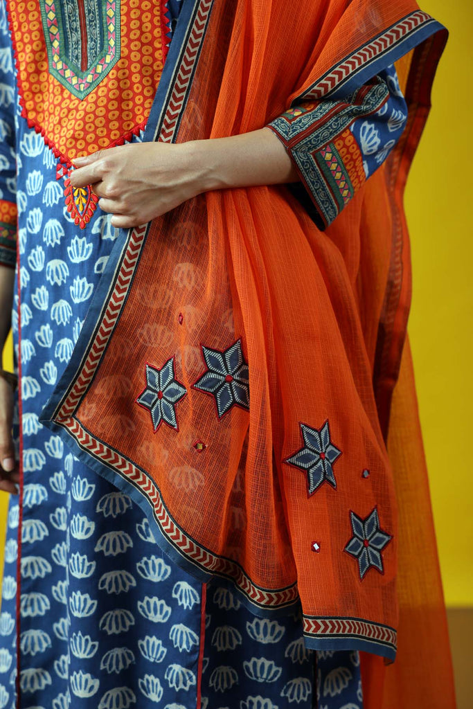 Orange Kotadoriya Dupatta With Applique Work