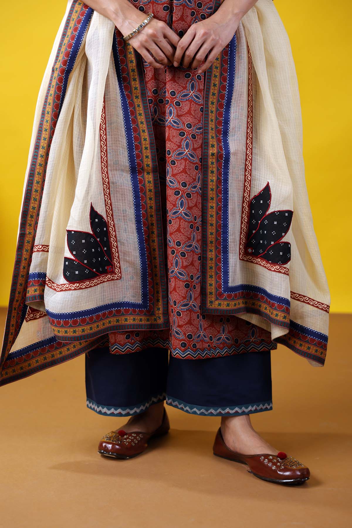 Cream Kotadoriya Dupatta With Applique Work