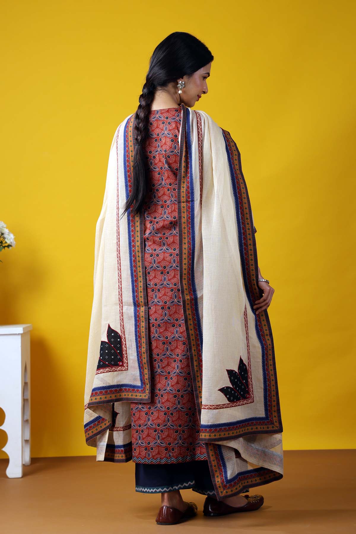 Cream Kotadoriya Dupatta With Applique Work