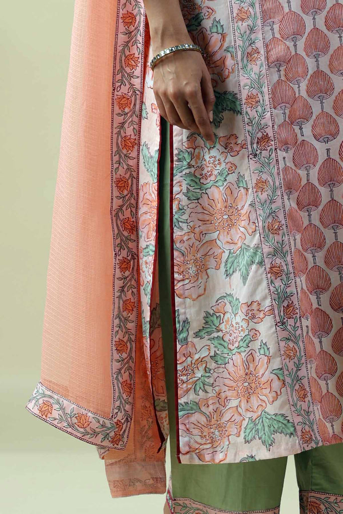 Peach Kotadoriya Dupatta With Fabric Borders