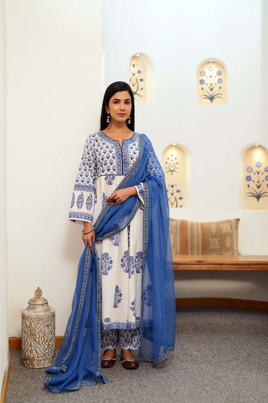Blue Kotadoriya Dupatta With Fabric Borders