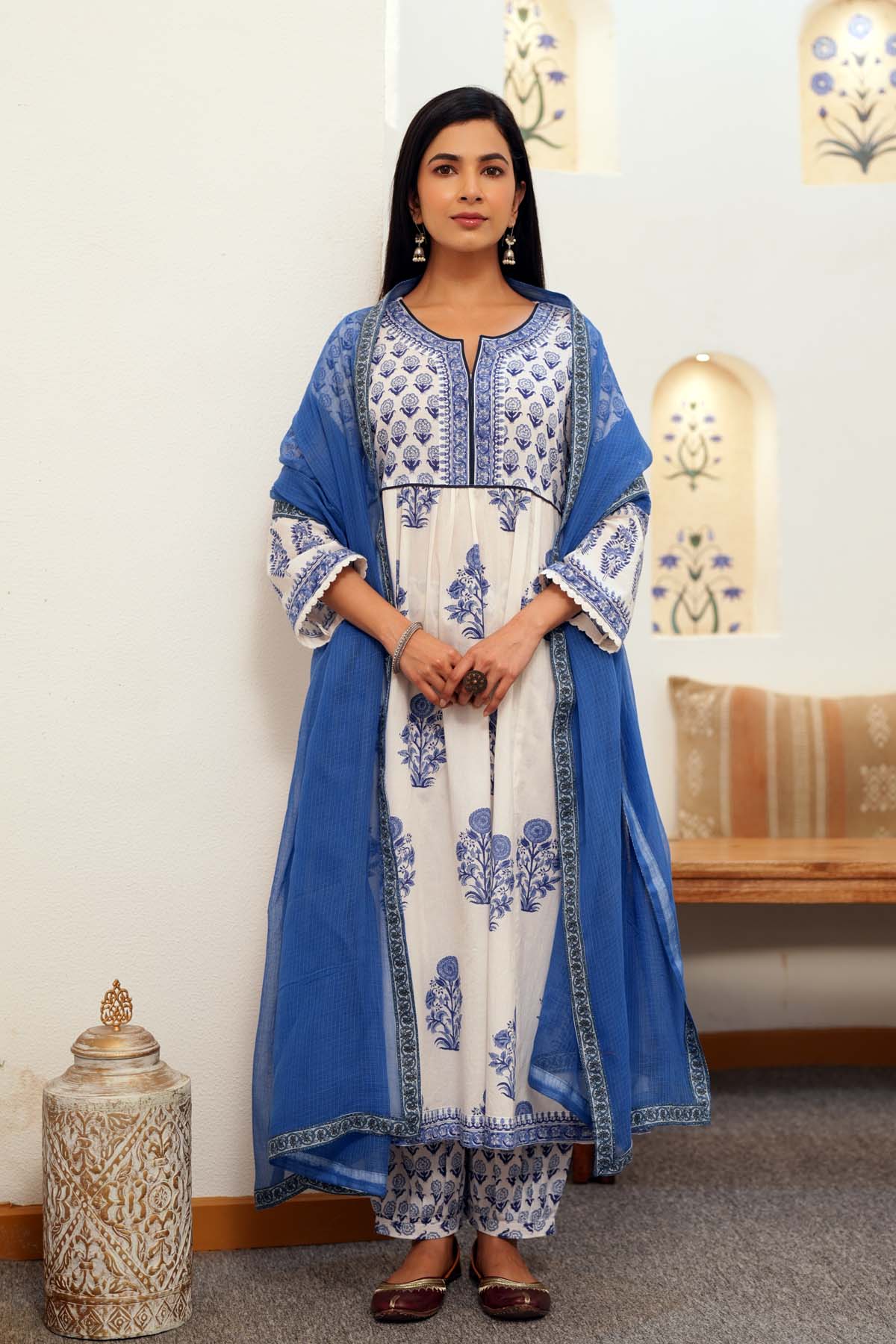 Blue Kotadoriya Dupatta With Fabric Borders