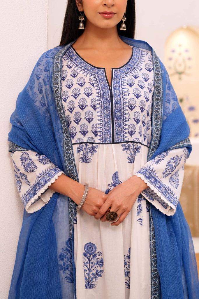 Blue Kotadoriya Dupatta With Fabric Borders
