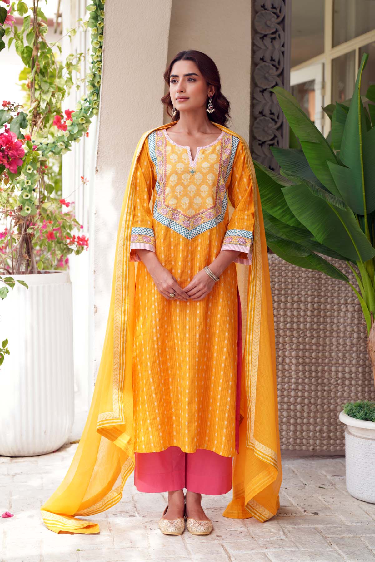 Yellow Kotadoriya Dupatta With fabric Border