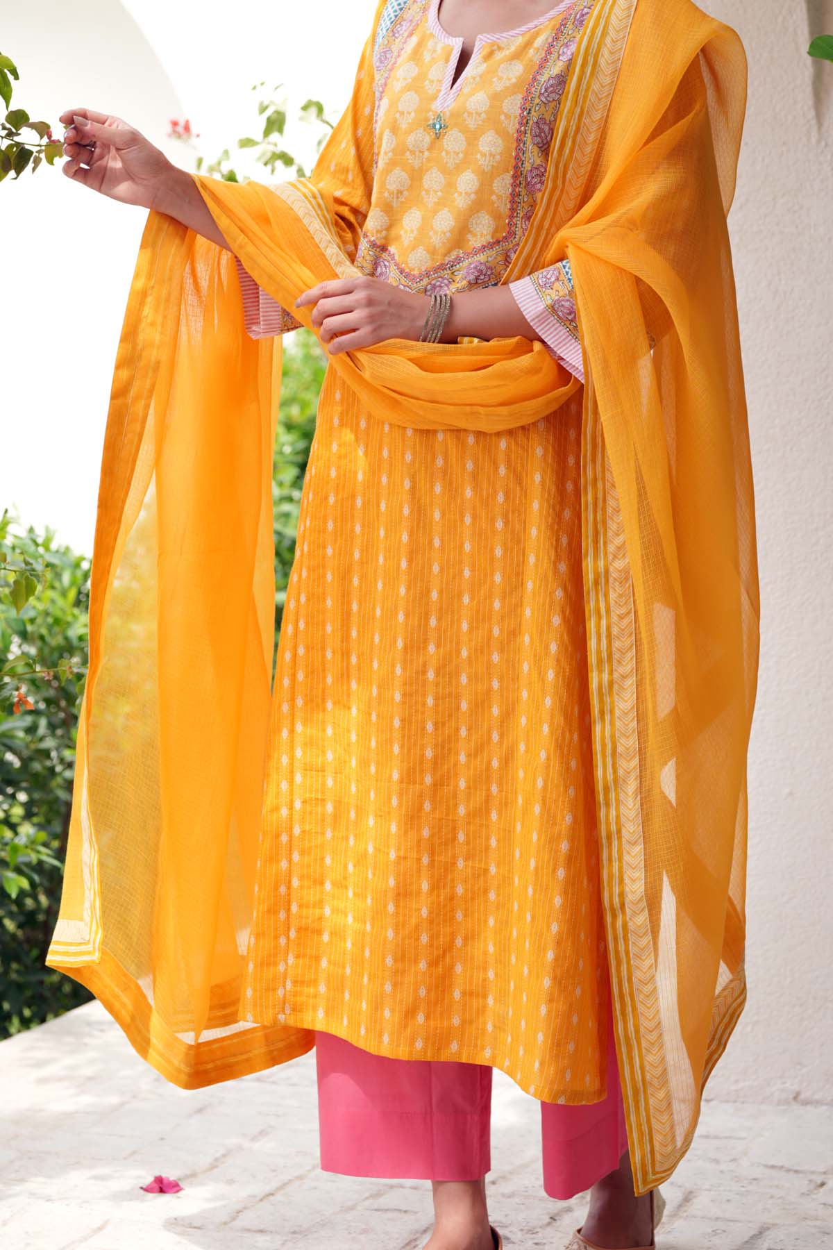 Yellow Kotadoriya Dupatta With fabric Border