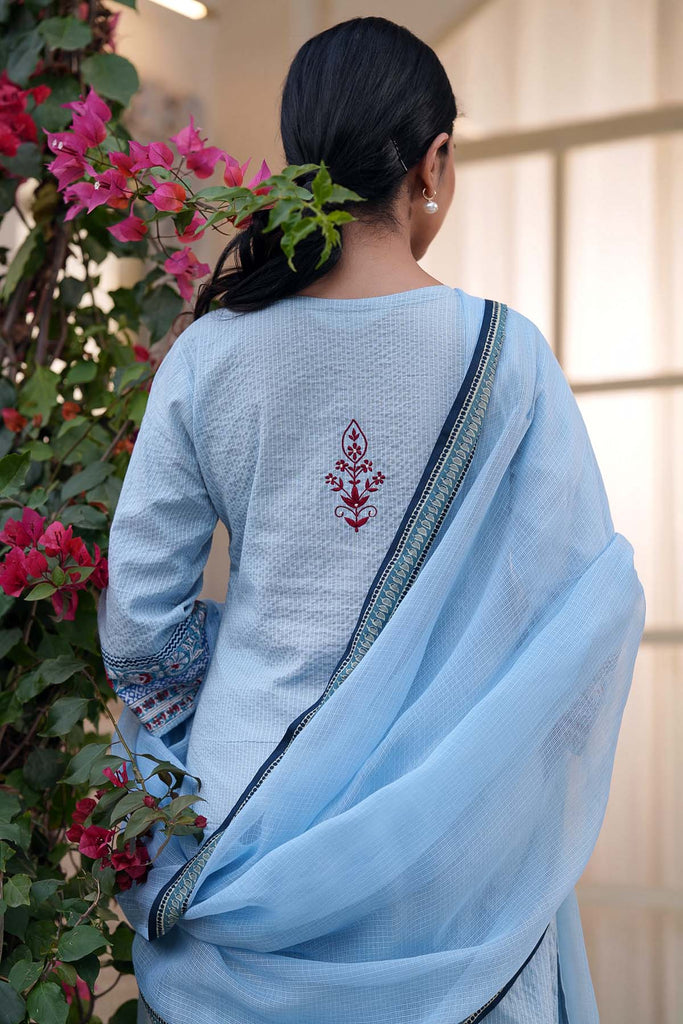 Sky Blue Kotadoriya Dupatta With Fabric Border