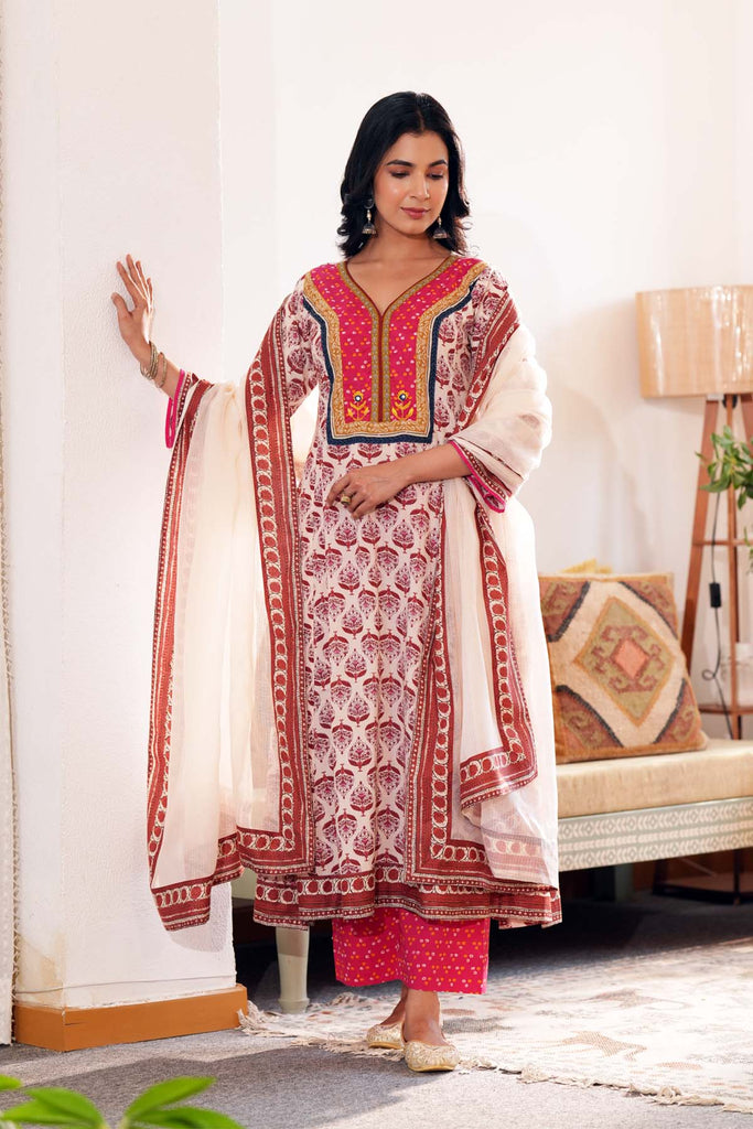 Cream Kotadoriya Dupatta With Fabric Dupatta