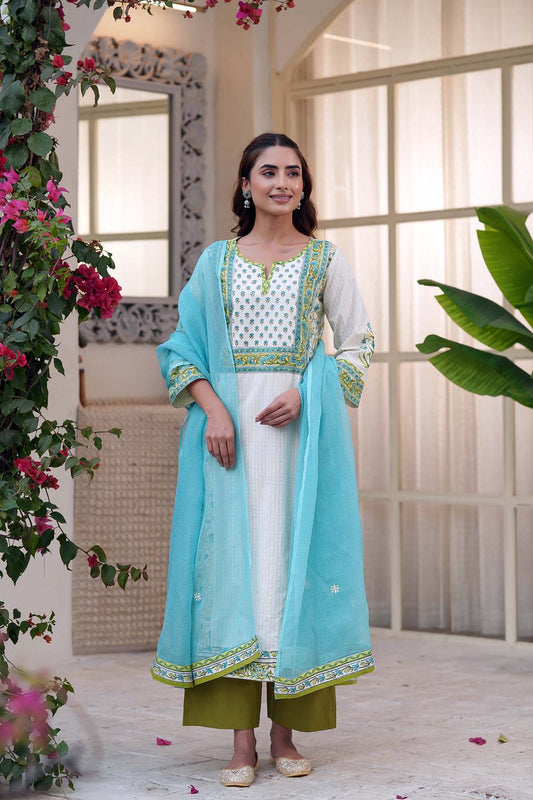 Firozi Kotadoriya Dupatta With Fabric Borders