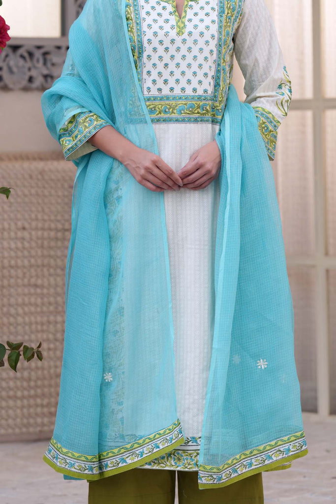 Firozi Kotadoriya Dupatta With Fabric Borders