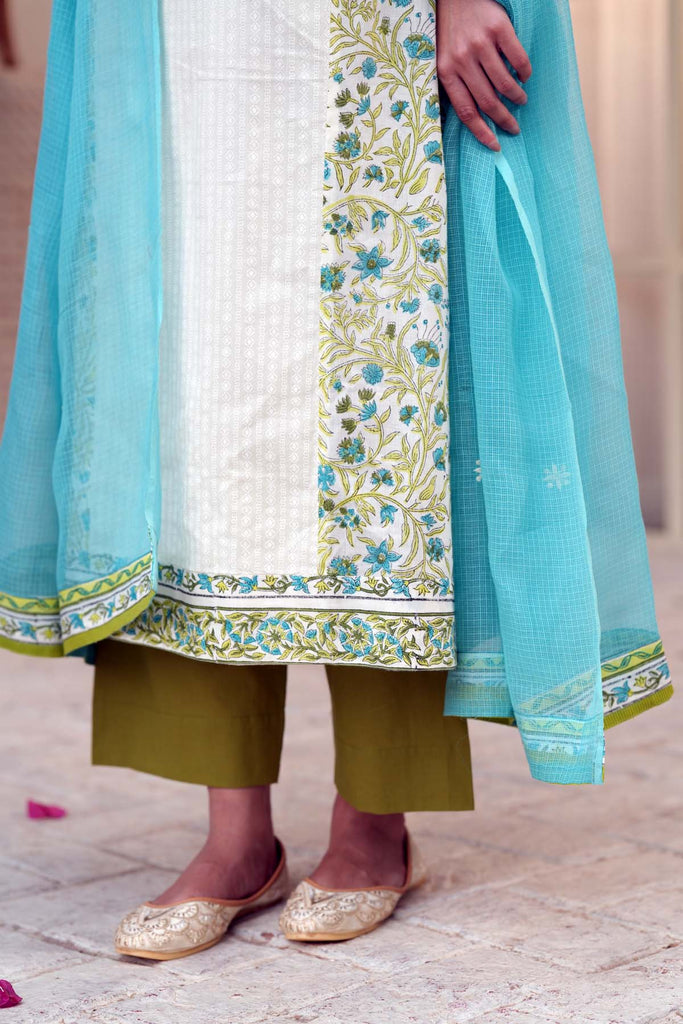 Firozi Kotadoriya Dupatta With Fabric Borders