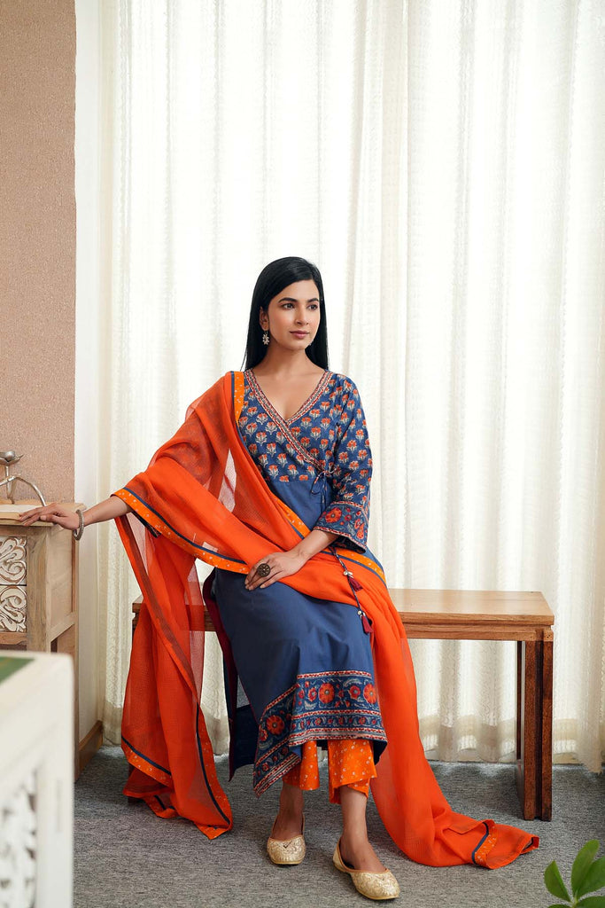 Deep Orange Kotadoriya Dupatta With Fabric Borders