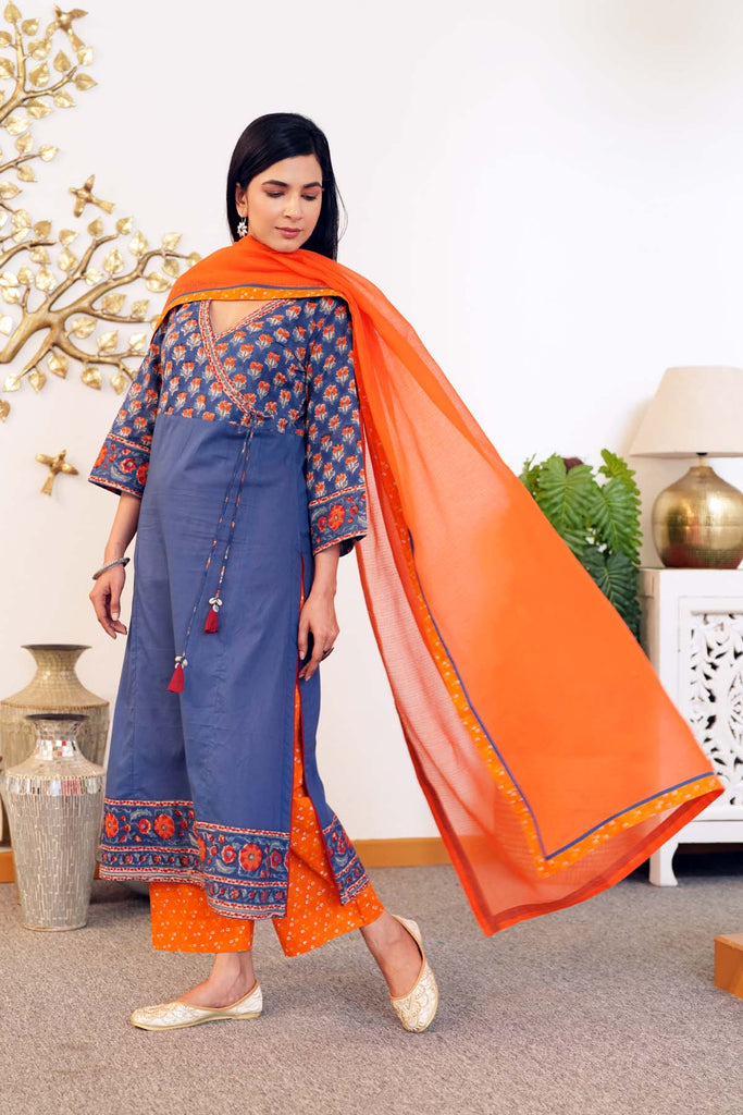 Deep Orange Kotadoriya Dupatta With Fabric Borders