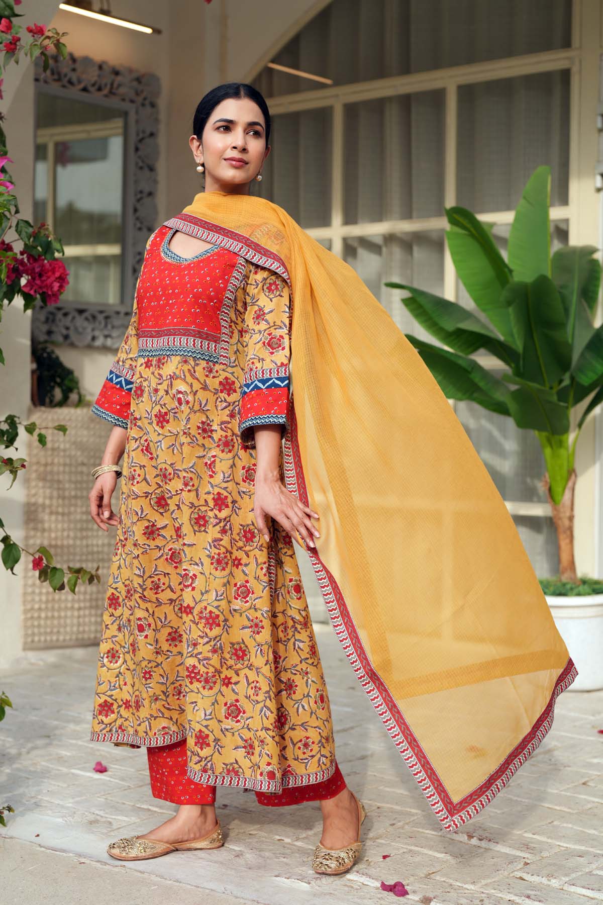 Mustard Yellow Kotadoriya Dupatta With fabric Border