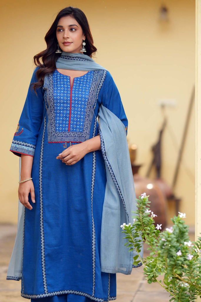 Sky Blue Kotadoriya Dupatta With Fabric Borders
