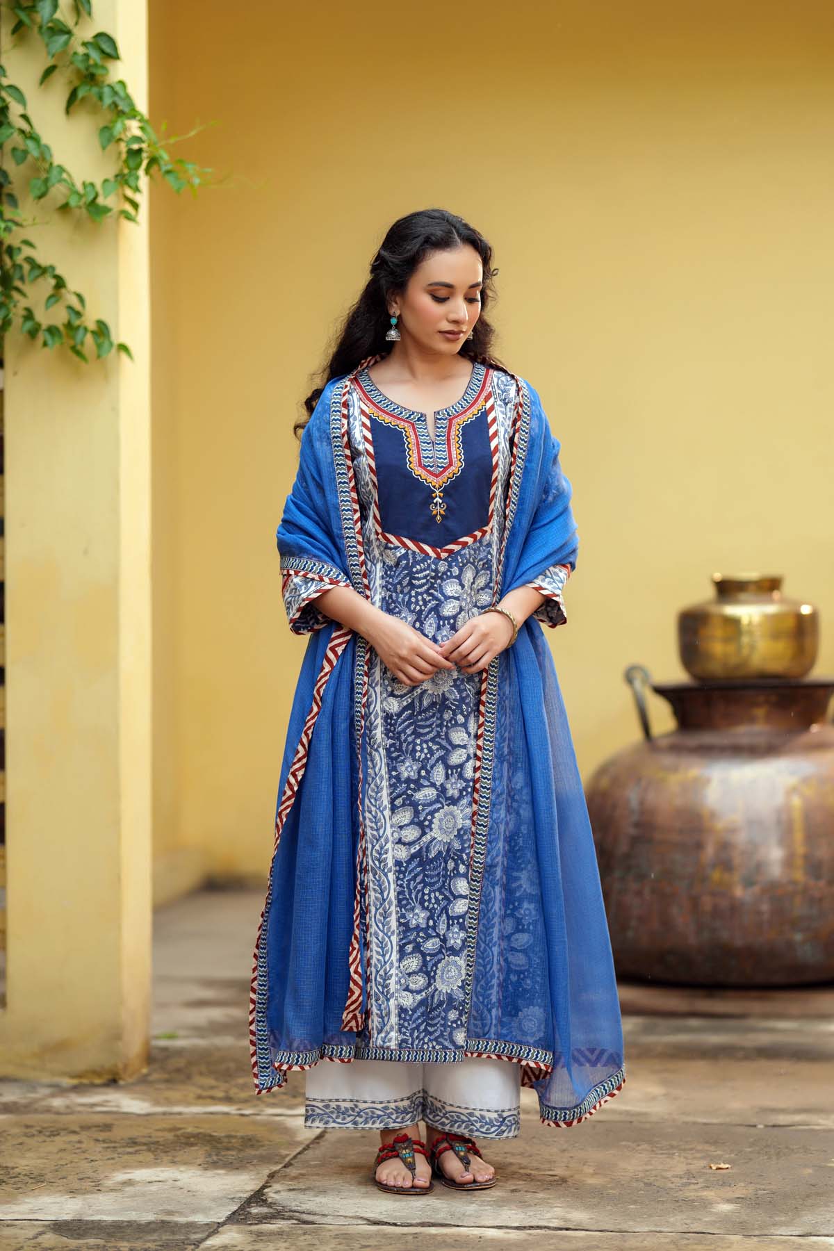 Blue Kotadoriya Dupatta With Fabric Borders