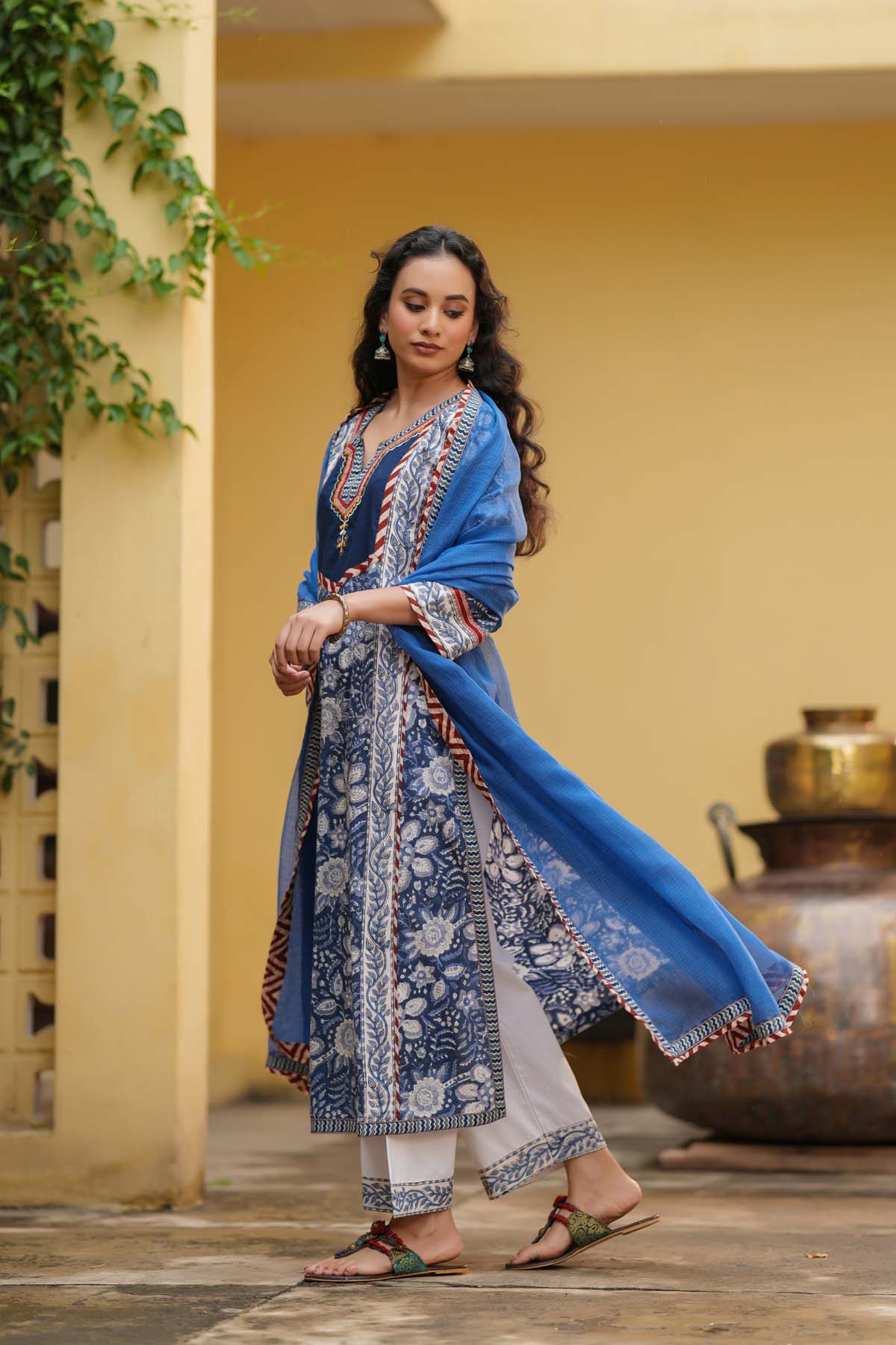Blue Kotadoriya Dupatta With Fabric Borders