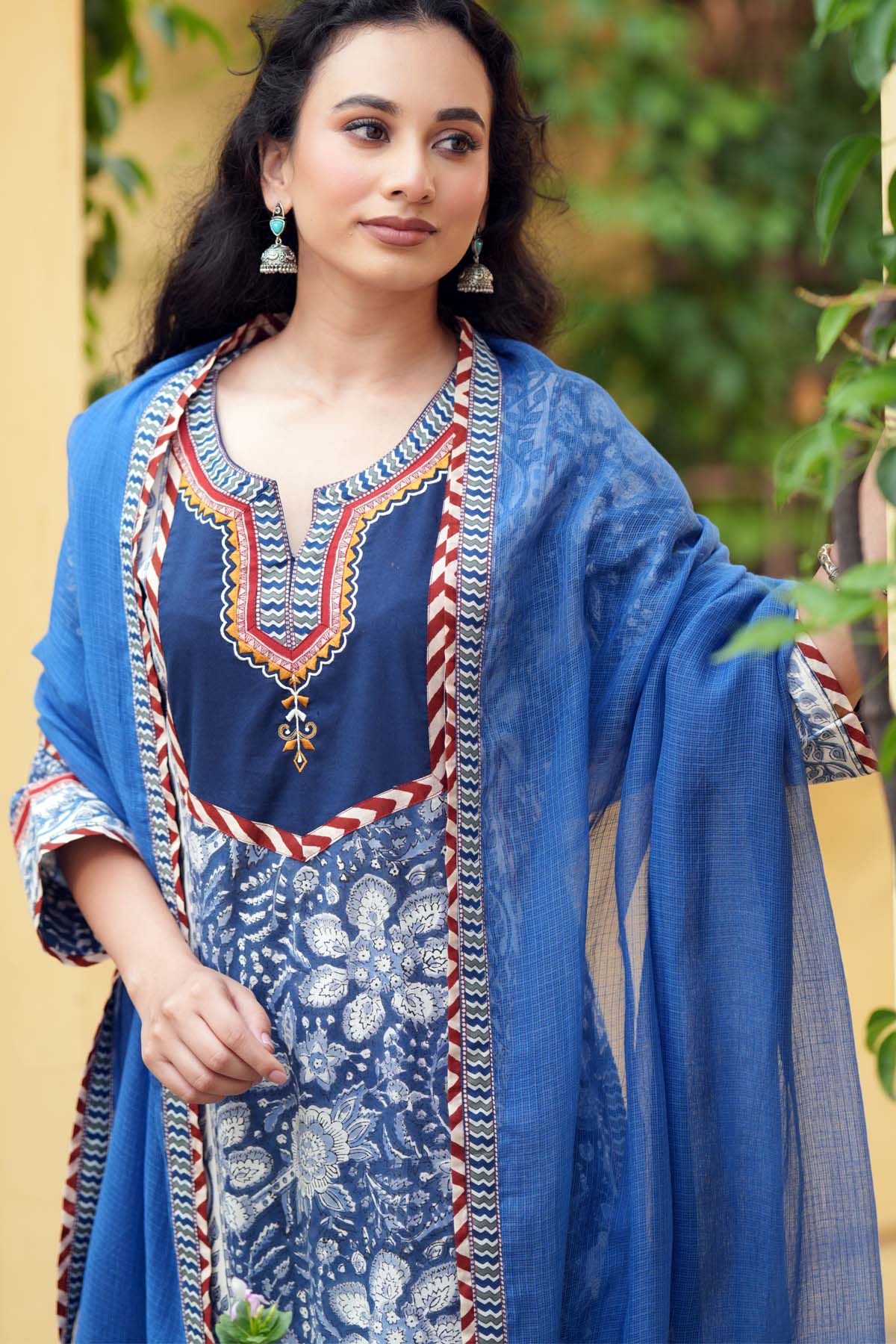 Blue Kotadoriya Dupatta With Fabric Borders
