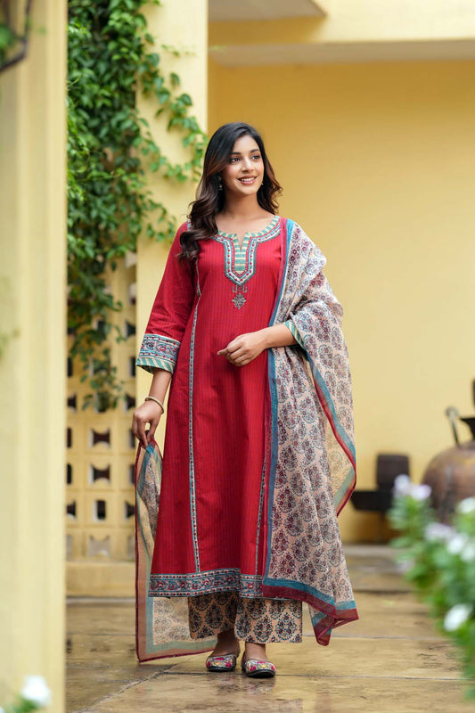 Beige Hand Block Printed Kotadoriya Dupatta