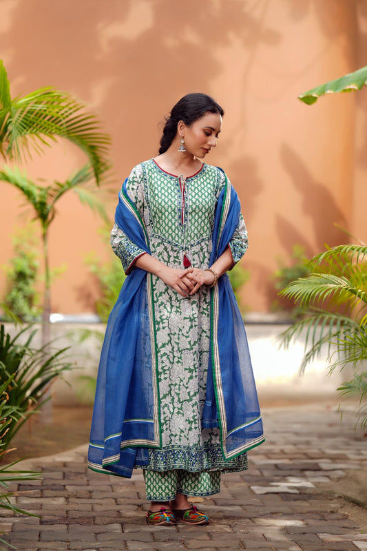 Blue Kotadoriya Dupatta With Fabric Border