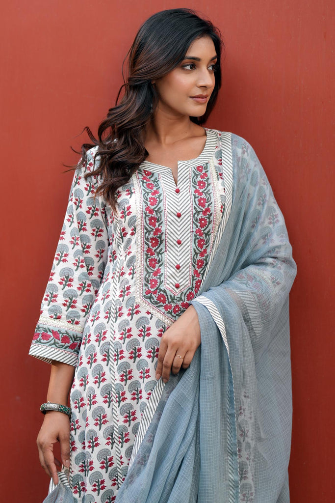Light Grey Kotadoriya Dupatta With Fabric Border