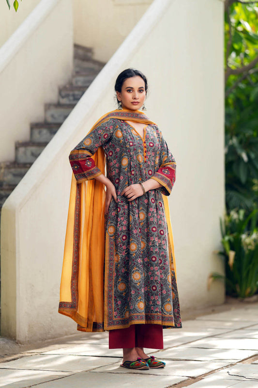 Mustard Yellow Kotadoria Dupatta With Fabric Borders