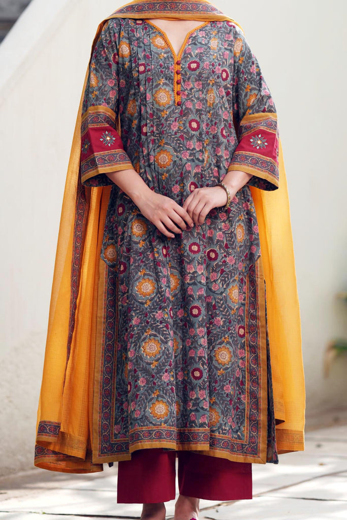 Mustard Yellow Kotadoria Dupatta With Fabric Borders