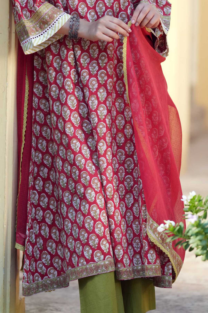 Red Kotadoriya Dupatta With Lace Work