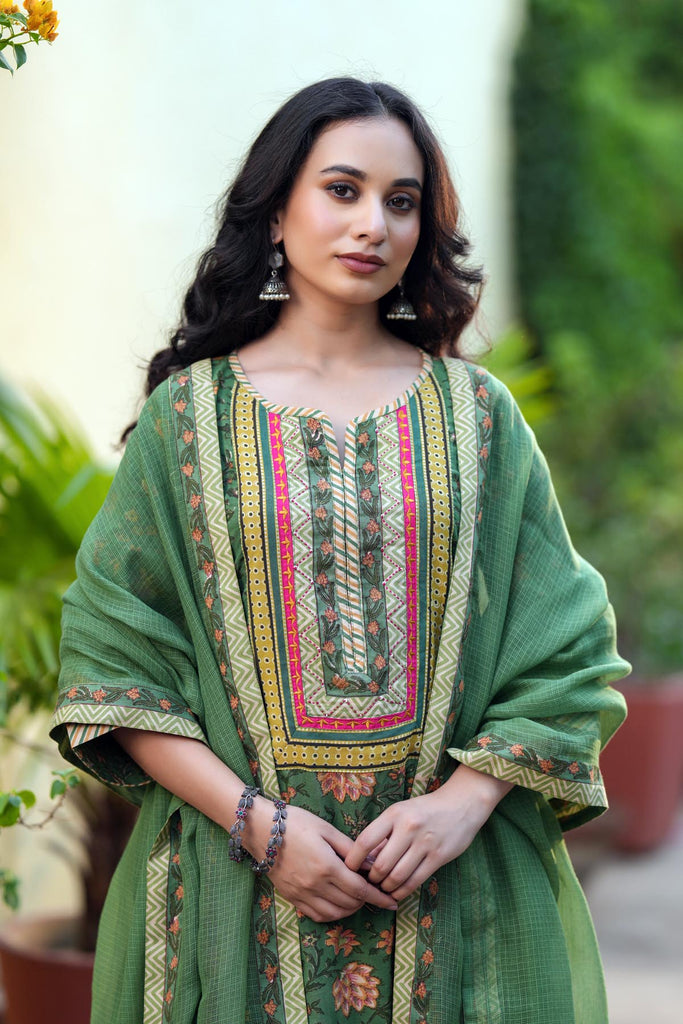 Mehndi Green Kotadoriya Dupatta With Fabric Border
