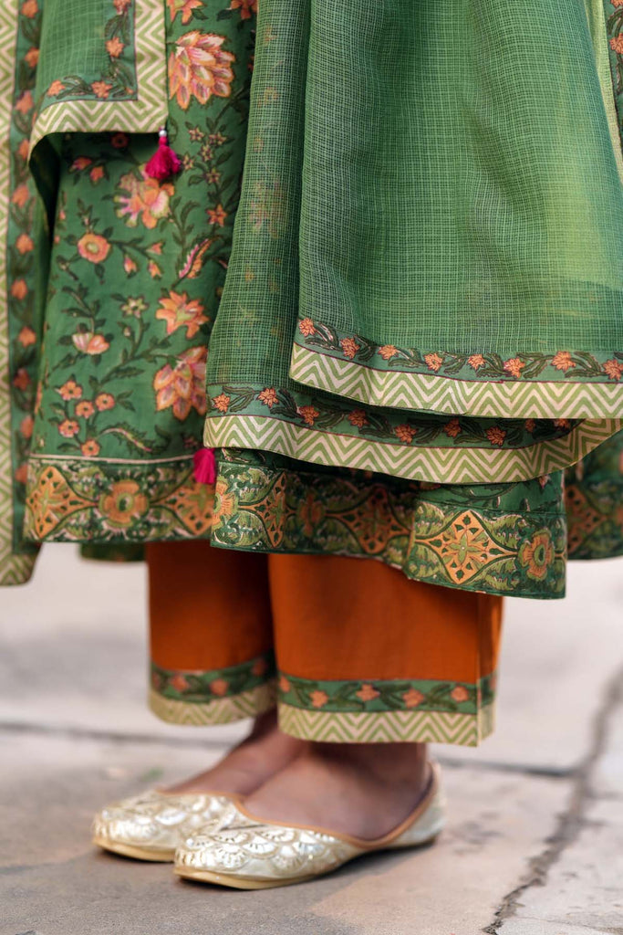 Mehndi Green Kotadoriya Dupatta With Fabric Border