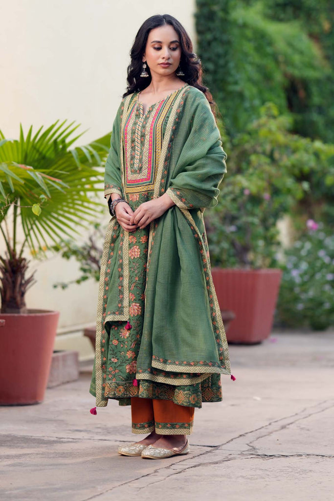 Mehndi Green Kotadoriya Dupatta With Fabric Border