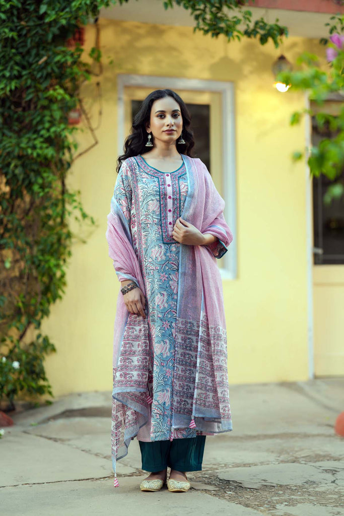 Light Pink Hand Block Printed Kotadoriya Dupatta