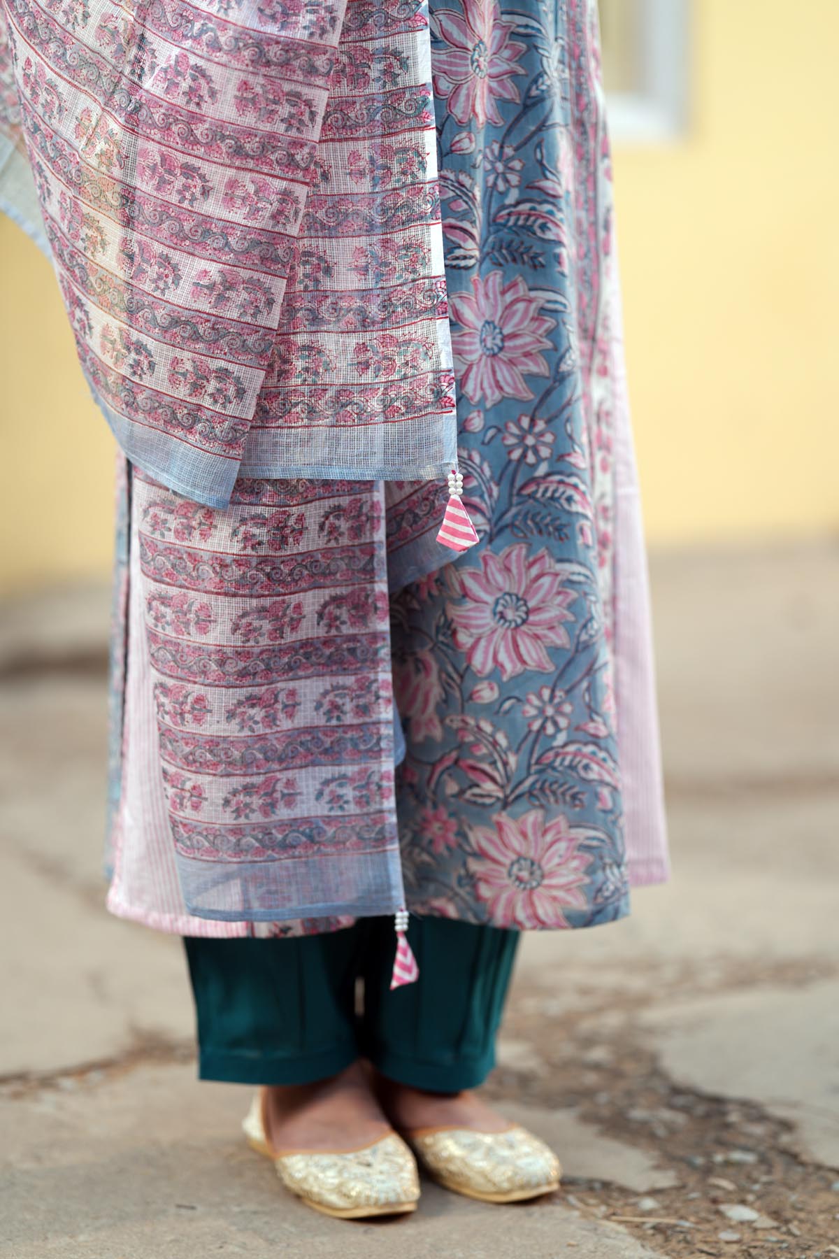 Light Pink Hand Block Printed Kotadoriya Dupatta