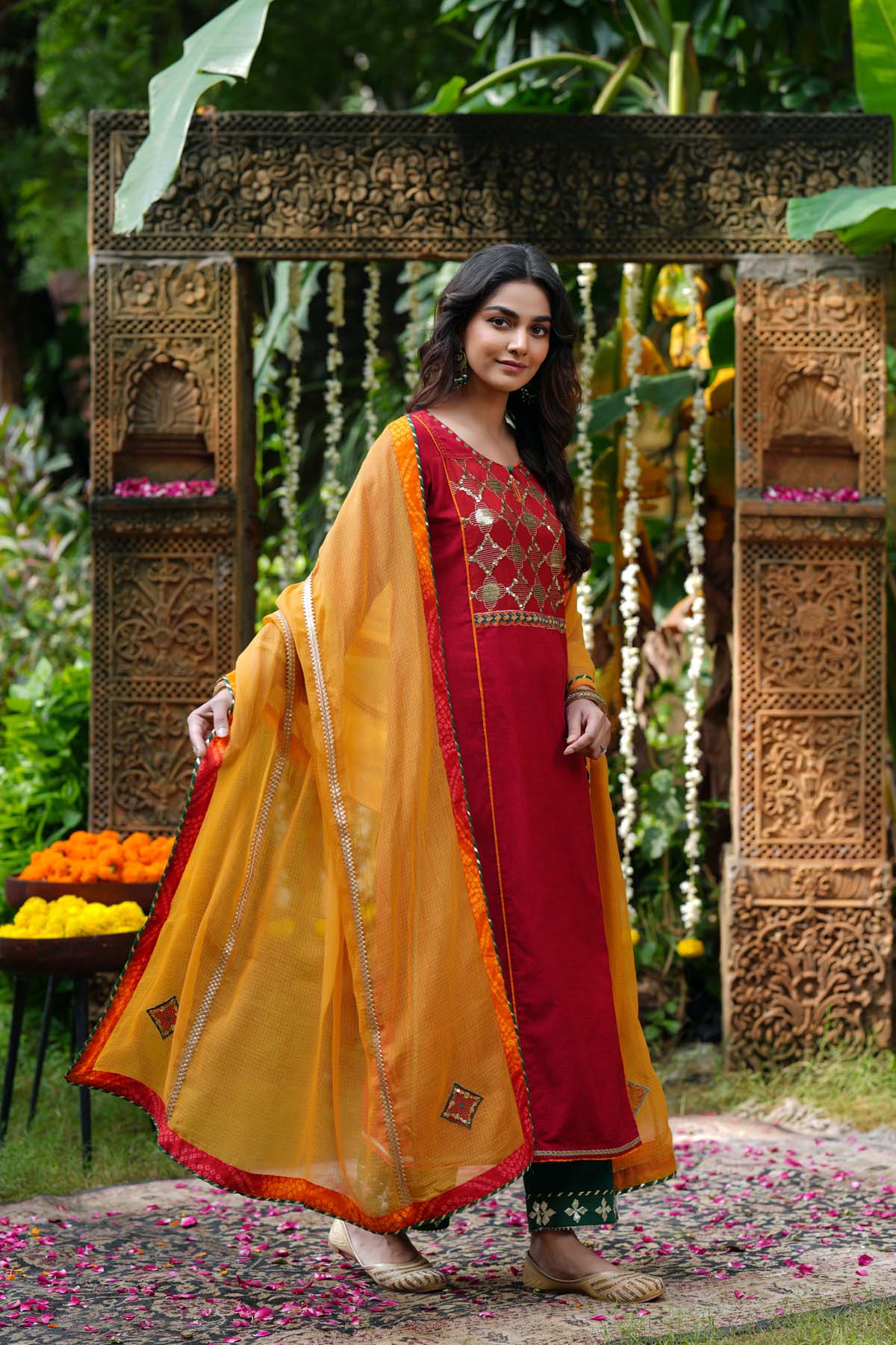 Mustard Kotadoriya Dupatta with Gota Motifs
