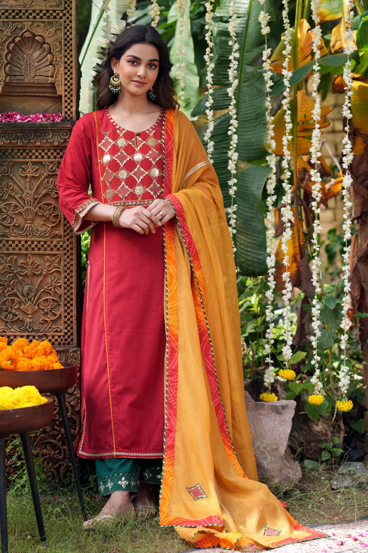 Mustard Kotadoriya Dupatta with Gota Motifs