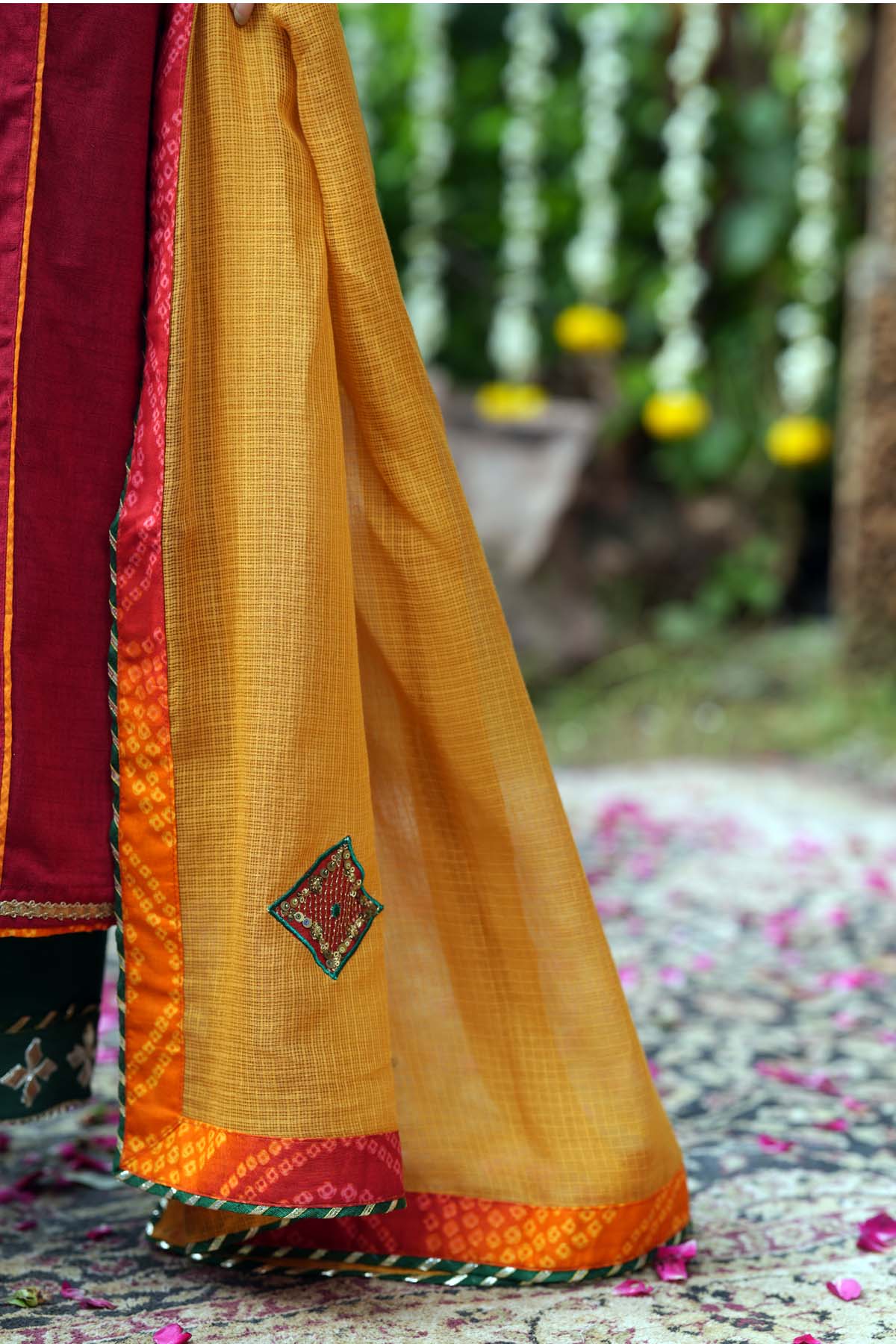 Mustard Kotadoriya Dupatta with Gota Motifs