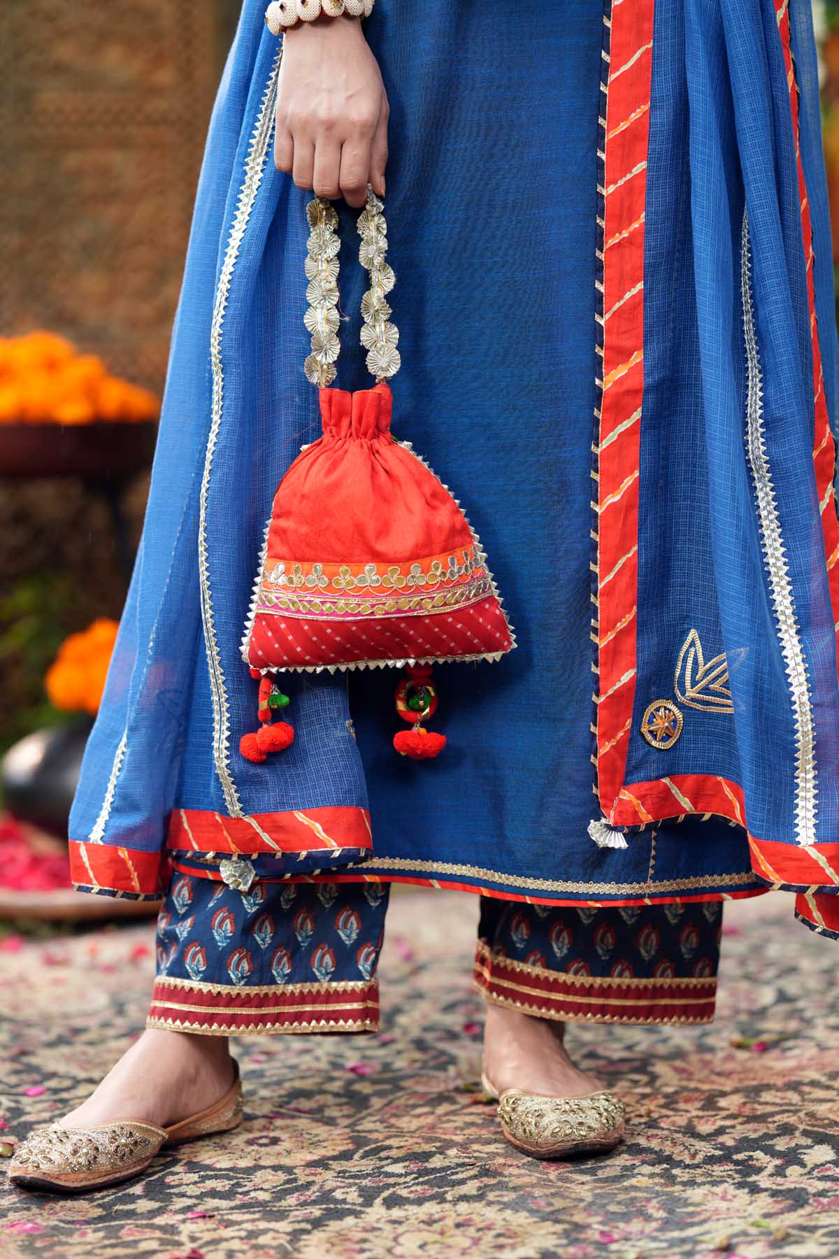 Navy Blue Kotadoriya Dupatta With Gota Work