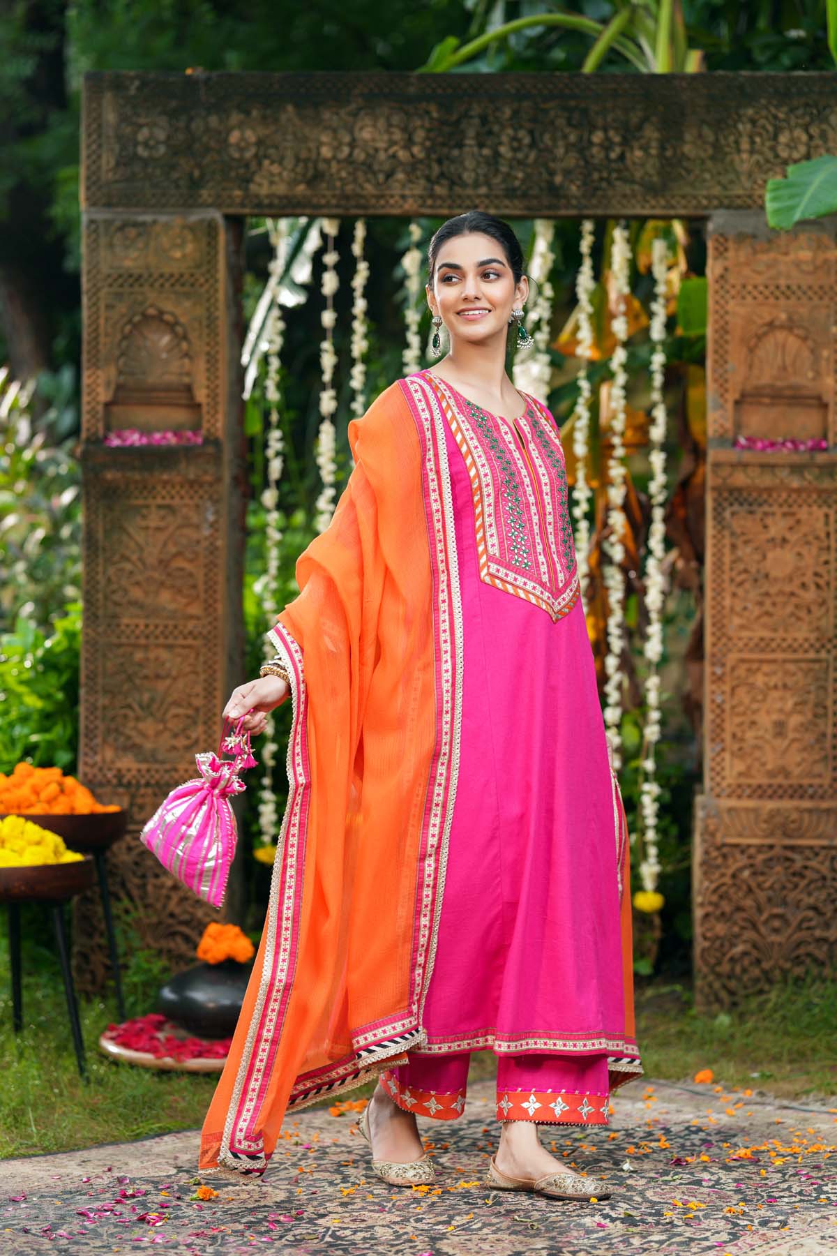 Orange Kotadoriya Dupatta With Gota Border