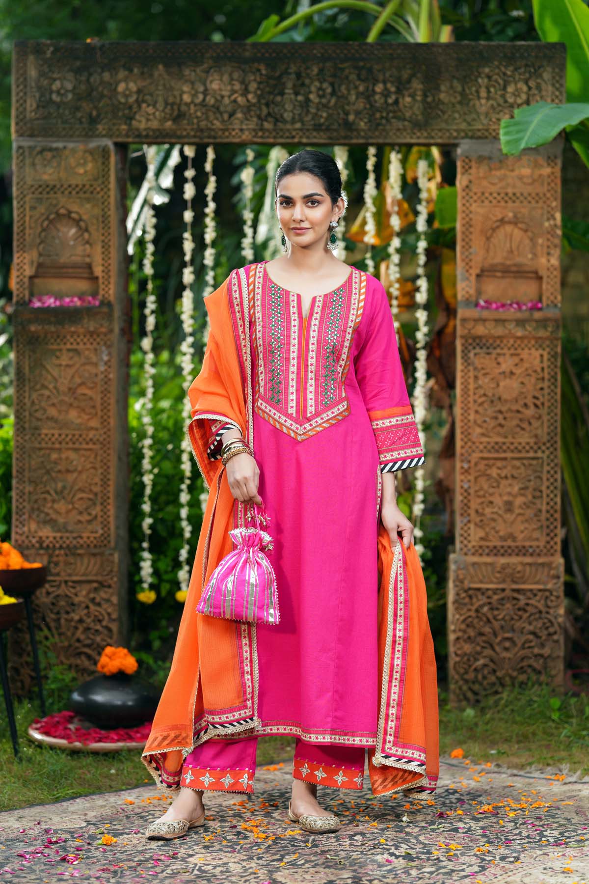 Orange Kotadoriya Dupatta With Gota Border